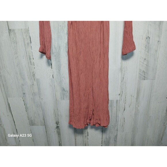 ZARA Shirt Dress Large Belted Crinkle Textured Knee Length Pockets Terra Cotta - Picture 6 of 9